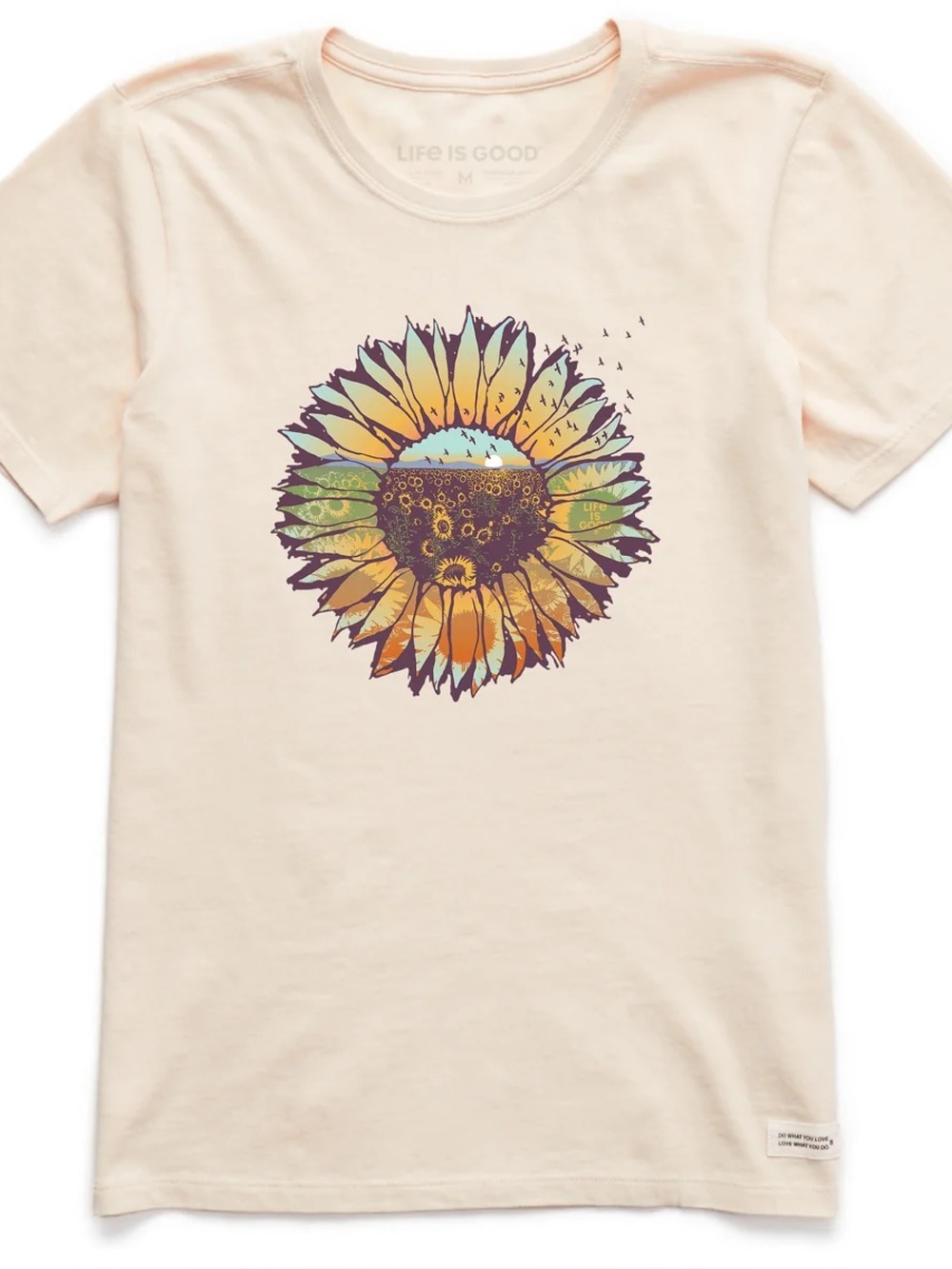 Life is Good Crusher Tee Womens XL Beige Sunflower Graphic Cotton T-Shirt XL